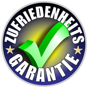 Zufriedenheits Garantie Button/Plakette - blaue Version